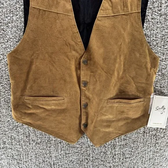 Scully Vest Suede Leather Men Large Tan Western Bourbon Snap Front New With Tags - Picture 5 of 16